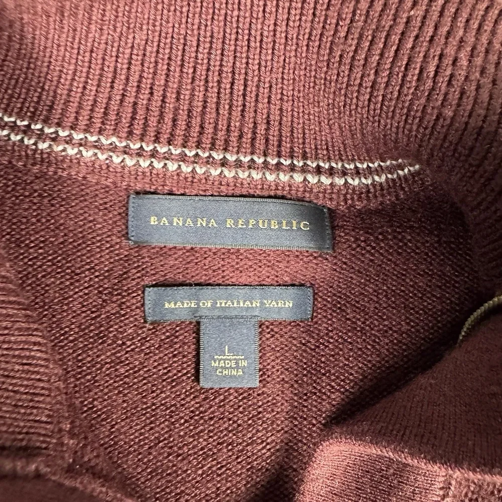 Banana Republic 1/4 Zip Sweater Men's Small Maroon Italian‎ Yarn Wool Blend